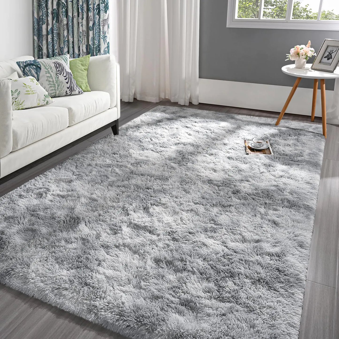 Pettop Fluffy Tie-Dye Light Grey Rug 5x8 Feet