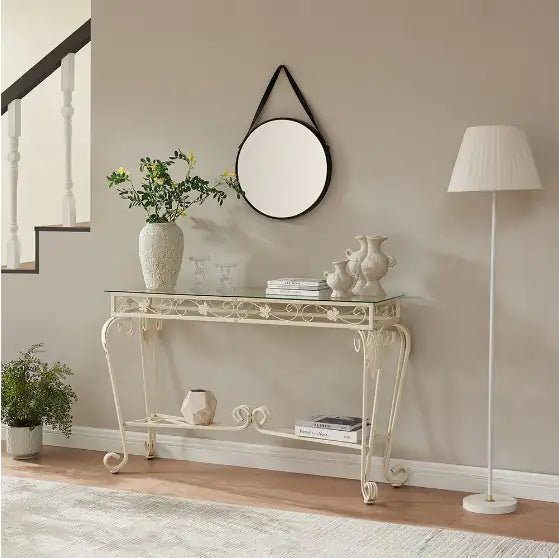 Modern Tempered Glass Metal Frame Table