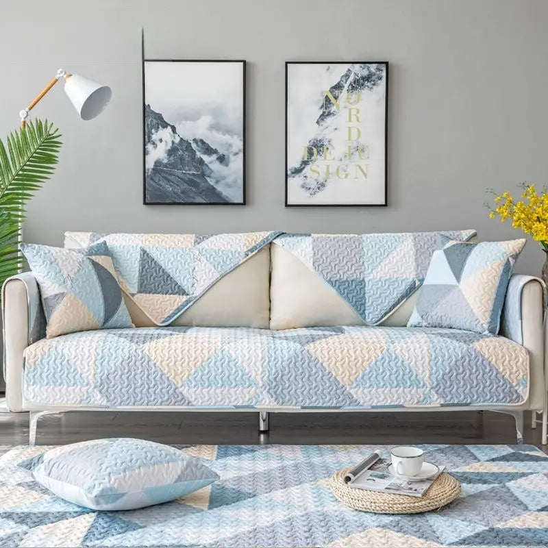 Geometric Blue Non-slip Sofa Cushion and Pillowcase