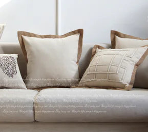 Linen Trimmed Elegant Sofa Cushion Cover Set