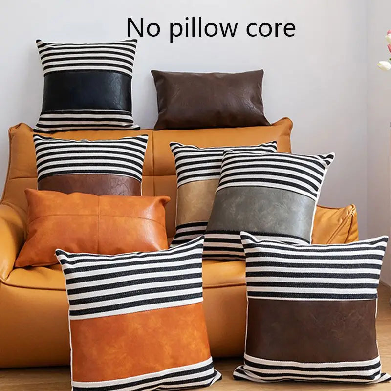 Stripe Imitation Leather Sofa Cushion Cover