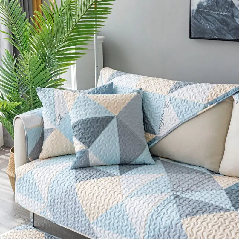Geometric Blue Non-slip Sofa Cushion and Pillowcase