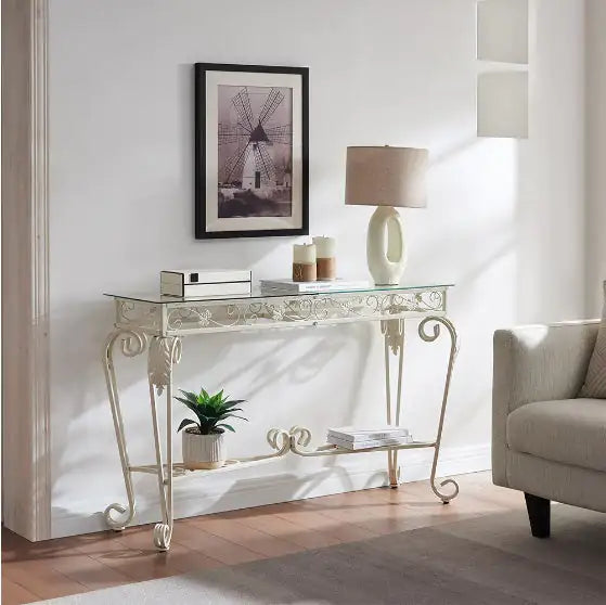 Modern Tempered Glass Metal Frame Table