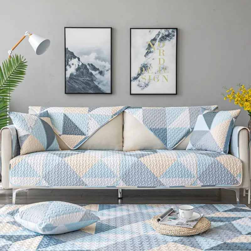 Geometric Blue Non-slip Sofa Cushion and Pillowcase