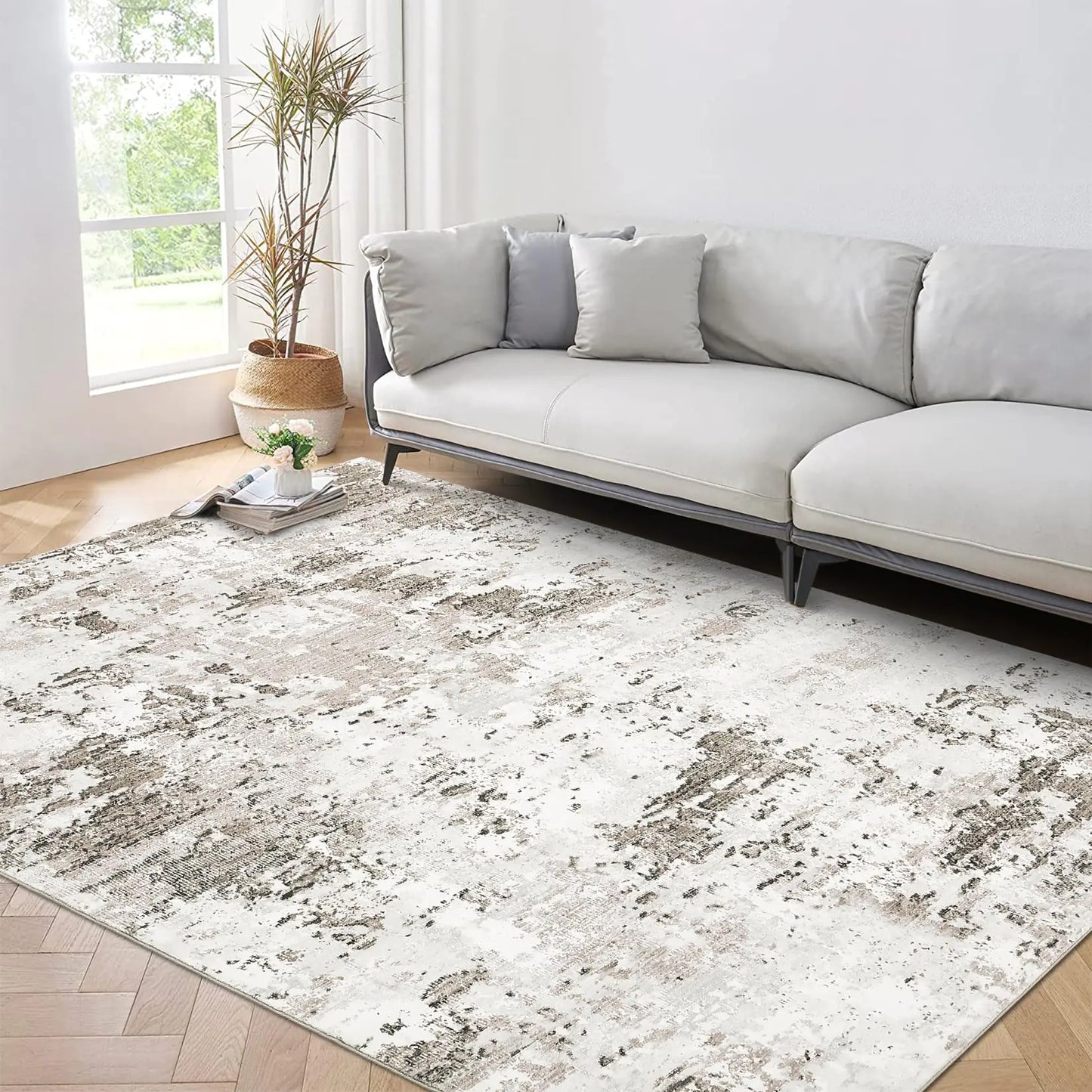 ROYHOME 4x6 Modern Abstract Rug Taupe/Beige
