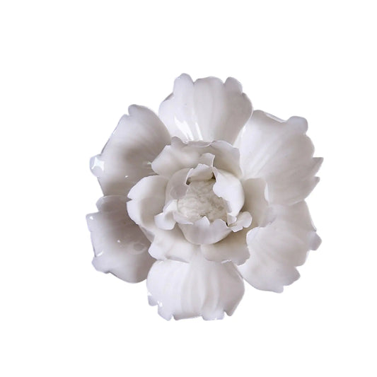 Ceramic Handmade 3D Sculpture White Peony 2.75" (Small)
