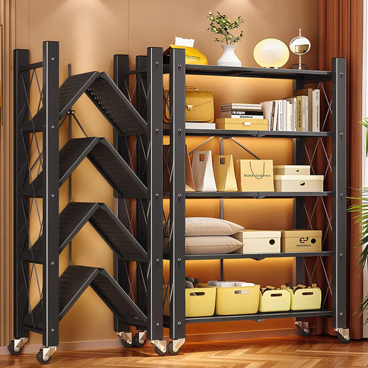5 Tier Foldable Storage Shelves with Wheels
