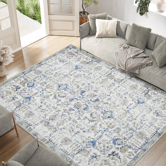8x10  Vintage Blue Floral Rug