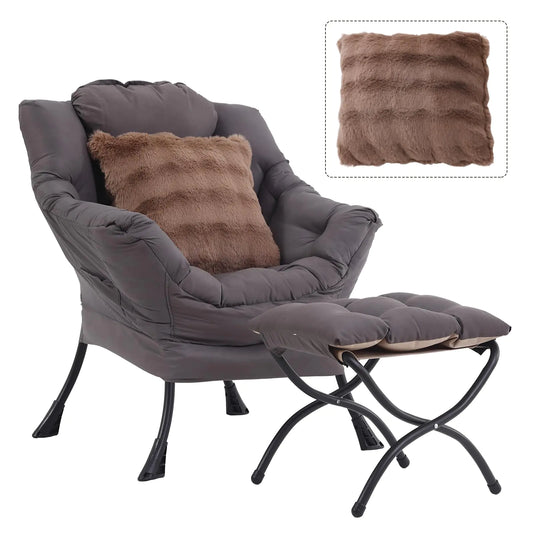 HomEastlly Large Lazy Chair with a Throw Pillow, armrest and Ottoman