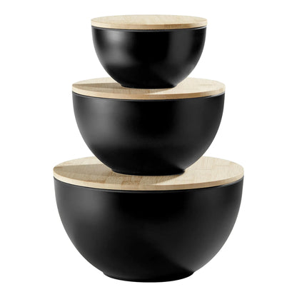 Large Salad Bowls with Bamboo Lids - Set of 3
