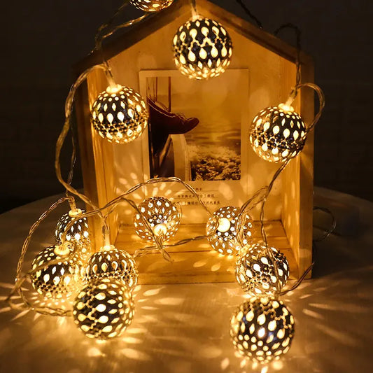 LED Moroccan Metal Sphere Light String