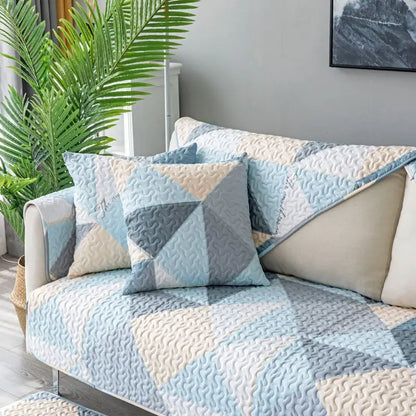 Geometric Blue Non-slip Sofa Cushion and Pillowcase