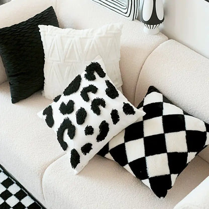 Retro Rabbit Fur Luxury Checkerboard Sofa Cushion