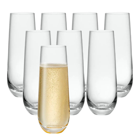 Set of 8 Flute Crystal Glass Cups - 9.4 oz.