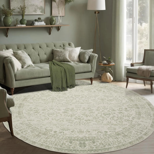 BILEEHOME 6ft Round Vintage Rug - Sage Green