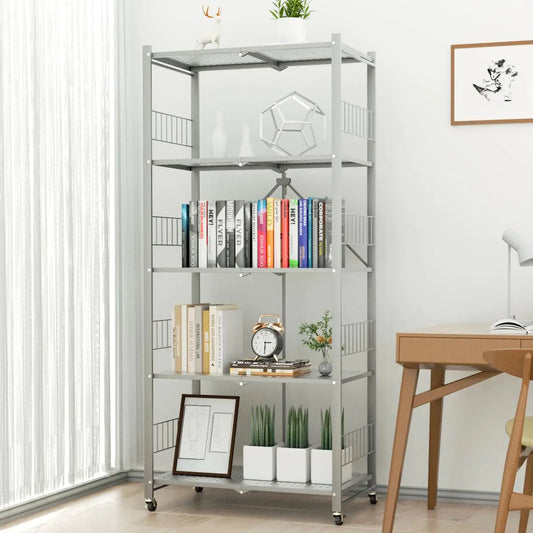 5-Tier/4-Tier/3-Tier Metal Collapsible Shelves with Wheels
