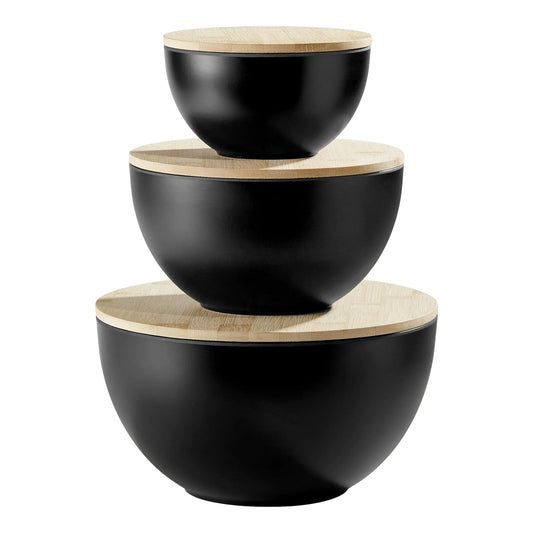 Large Salad Bowls with Bamboo Lids - Set of 3