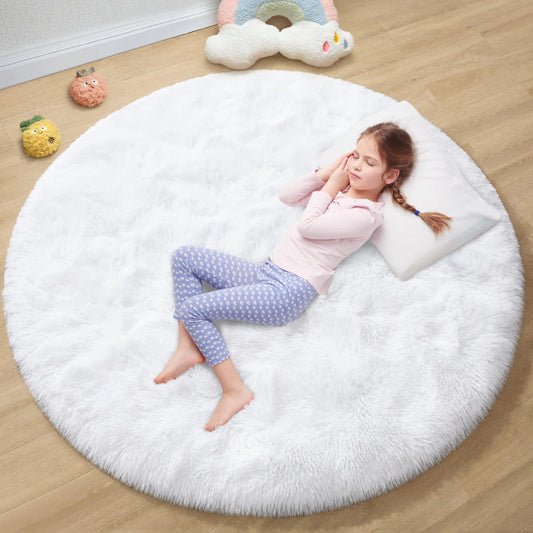 Fluffy Circular Rug for Bedroom 4x4 Feet
