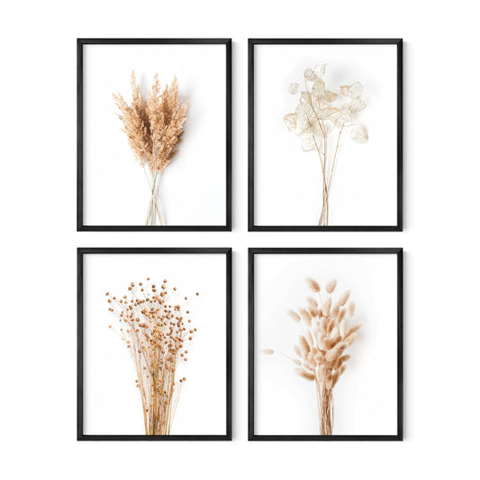 HAUS AND HUES Flower Wall Decor - Set of 4 Floral Wall Art  (Black Aluminum Frame 11x14)