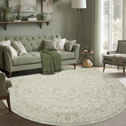BILEEHOME 6ft Round Vintage Rug - Sage Green