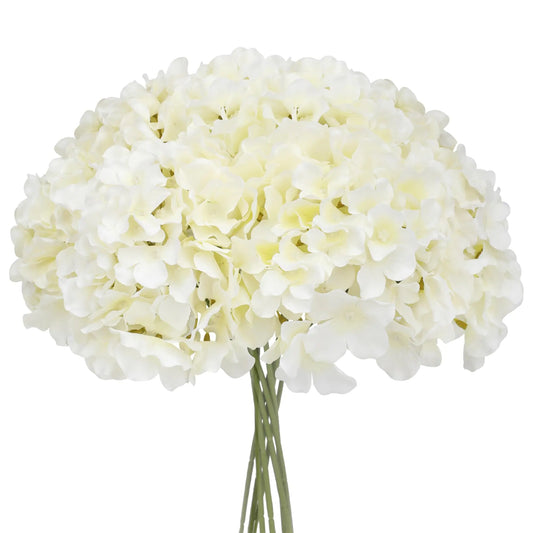 White Hydrangea Artificial Flowers (CreamWhitePack of 10)