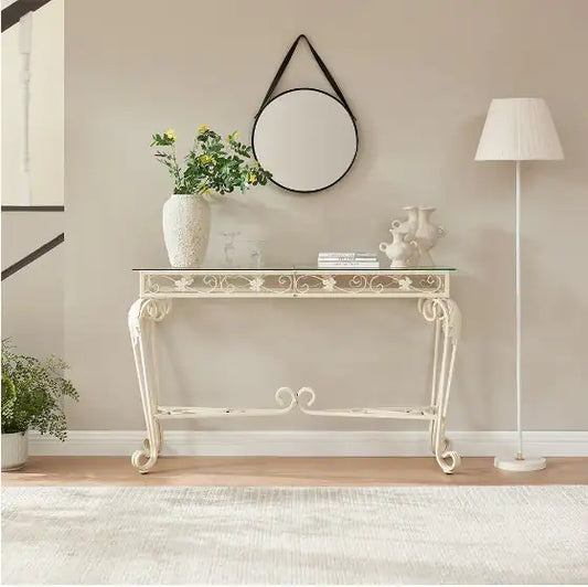 Modern Tempered Glass Metal Frame Table