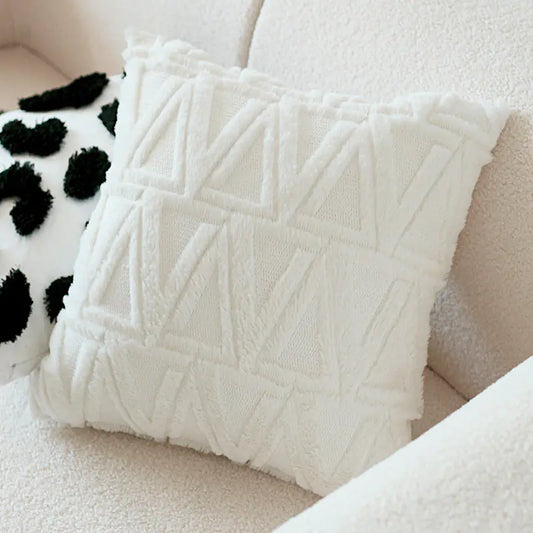 Retro Rabbit Fur Luxury Checkerboard Sofa Cushion