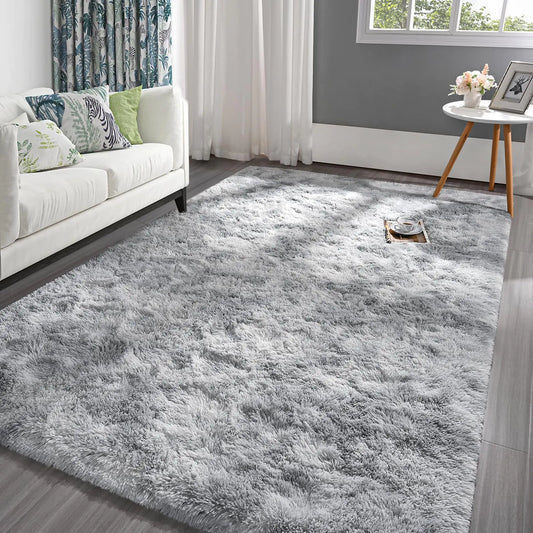 Pettop Fluffy Tie-Dye Light Grey Rug 5x8 Feet