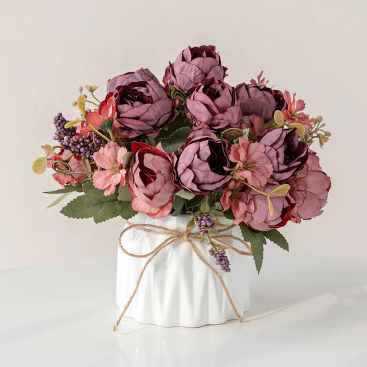 Faux Flowers in Ceramic Vase